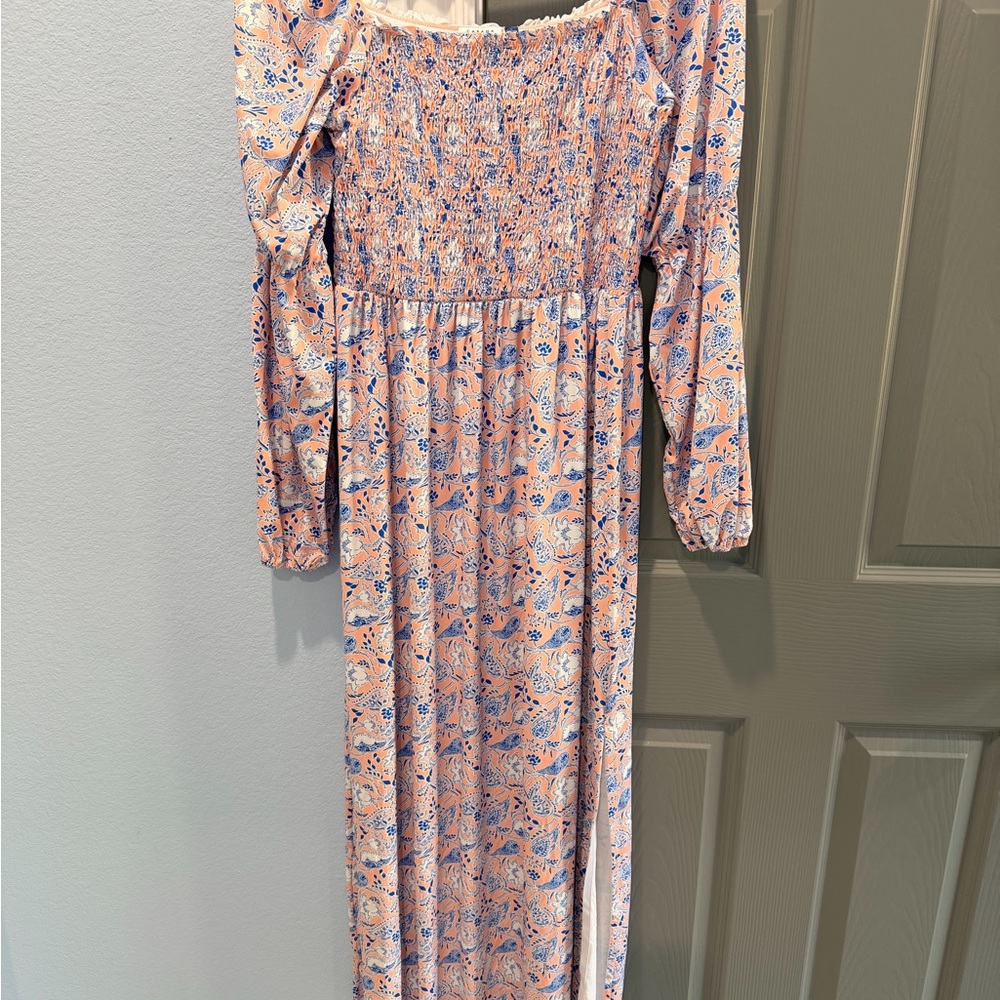 Cabana Life Blue and Salmon Smocked Dress